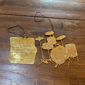 2 brass music instrument Christmas‎ tree ornaments Acoustic Drum set & Accordion